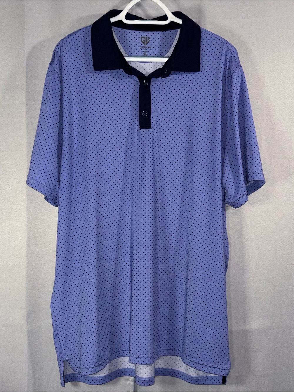 Graham Luxe XL Performance Golf Polo Blue Navy Geometric Print- Read